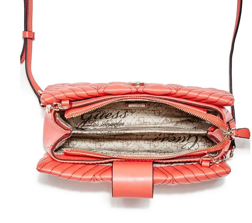 Guess Shea Purse Quilted  Crossbody Handbag,Coral Pink