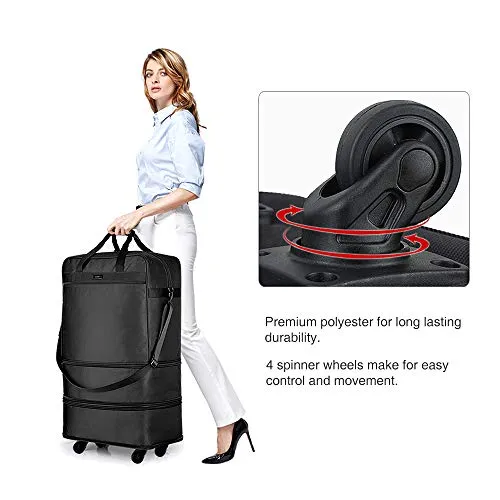 Hanke Expandable Foldable Suitcase Luggage Rolling Travel Bag Duffel Tote Bag for Men Women Lightweight Carry-on Suitcase Large Capacity Luggage with Universal Wheel(Black)