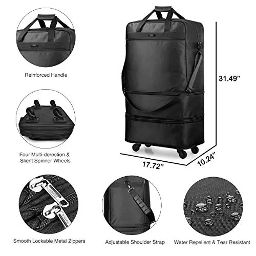 Hanke Expandable Foldable Suitcase Luggage Rolling Travel Bag Duffel Tote Bag for Men Women Lightweight Carry-on Suitcase Large Capacity Luggage with Universal Wheel(Black)