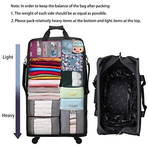 Hanke Expandable Foldable Suitcase Luggage Rolling Travel Bag Duffel Tote Bag for Men Women Lightweight Carry-on Suitcase Large Capacity Luggage with Universal Wheel(Black)