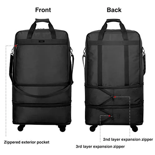 Hanke Expandable Foldable Suitcase Luggage Rolling Travel Bag Duffel Tote Bag for Men Women Lightweight Carry-on Suitcase Large Capacity Luggage with Universal Wheel(Black)
